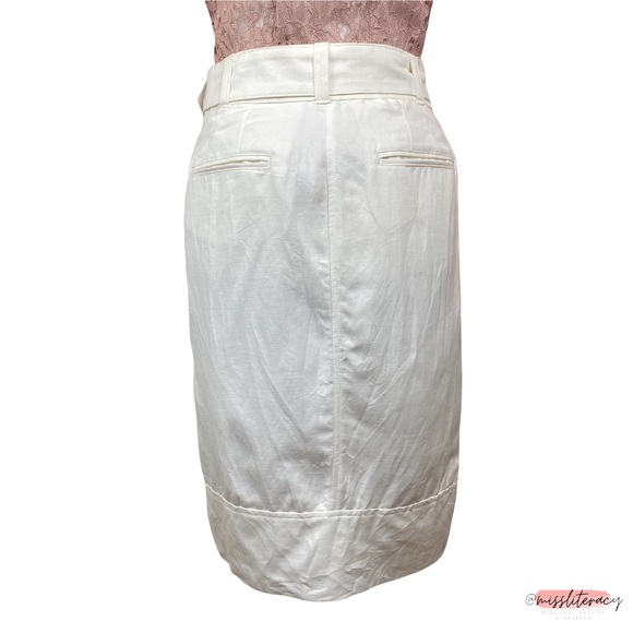 Zara Women’s White Cotton Linen Belted Pleated Midi Skirt with Pockets + Slit S - Picture 4 of 13